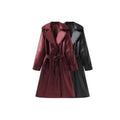 Women's Long Shiny Trench Coat Transition Jacket in Leather Look with Waist Belt Fashion Glam