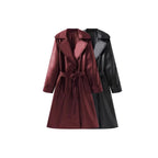 Women's Long Shiny Trench Coat Transition Jacket in Leather Look with Waist Belt Fashion Glam