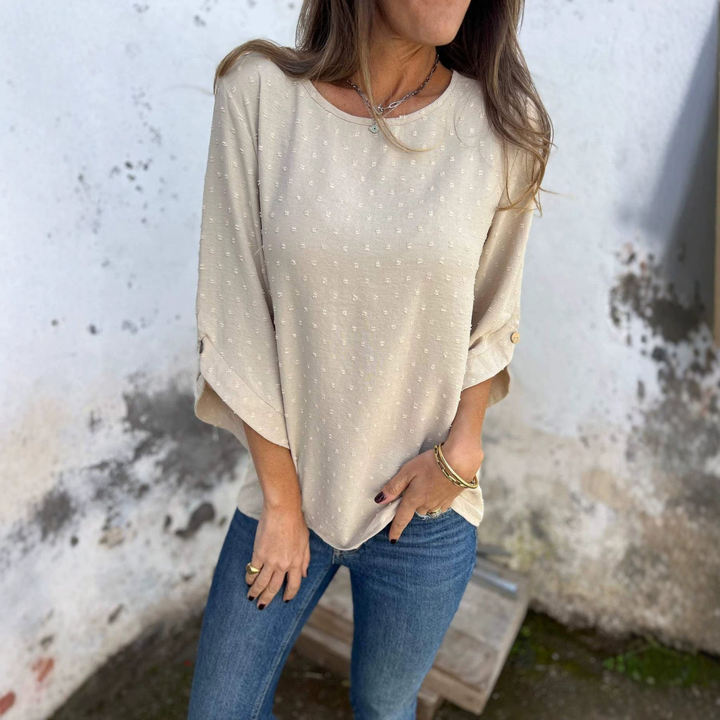 Ladies blouse with textured dot pattern and three-quarter sleeves Fashion Glam