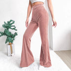 Women's High-Waisted Velvet Corduroy Pants with Pleated Look and Wide Leg Fashion Glam