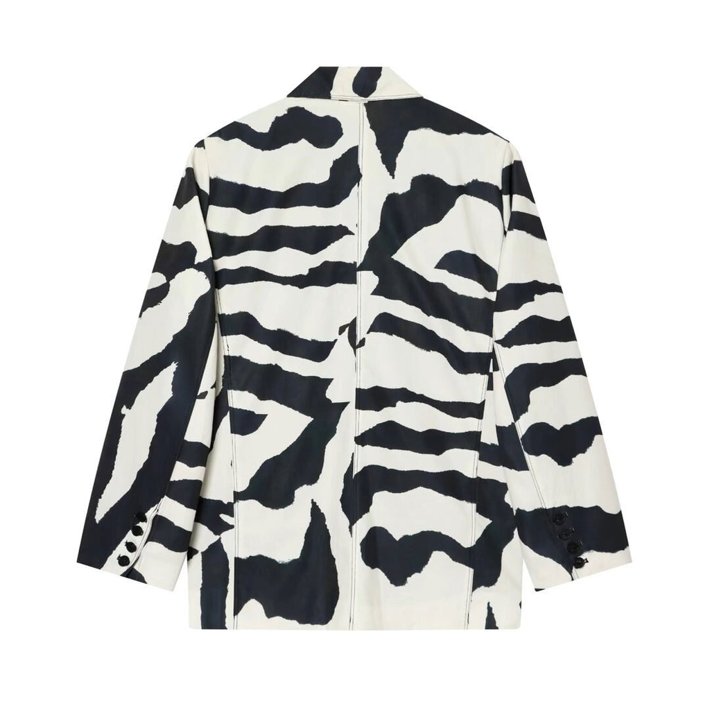 Women's Oversize Blazer with Zebra Print, One Button Closure and Flap Pockets Fashion Glam