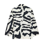 Women's Oversize Blazer with Zebra Print, One Button Closure and Flap Pockets Fashion Glam