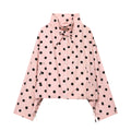 Women's Polka Dot Cropped Blouson Jacket with High Stand Collar, Drawstring and Button Placket Fashion Glam