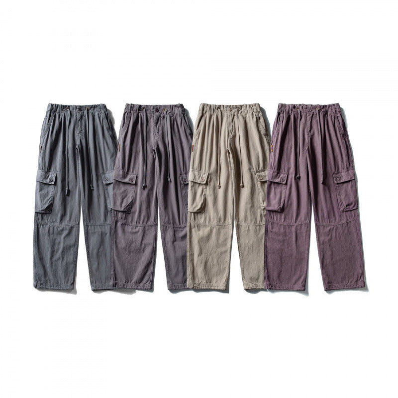 Men's cargo pants with wide leg, elastic drawstring waistband, and patch flap pockets Fashion Glam