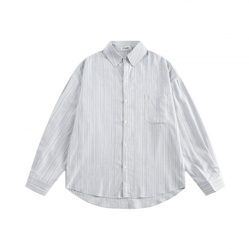 Unisex Oversize striped shirt with chest pocket and rounded hem Fashion Glam