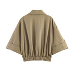 Women Short Cut Cape Trench with Boxy Silhouette and Half-Length Sleeve Straps Fashion Glam