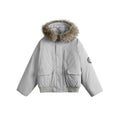 Women's short bomber jacket with thermal padding, hood with removable faux fur and utility pockets Fashion Glam