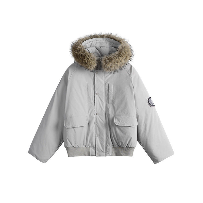 Women's short bomber jacket with thermal padding, hood with removable faux fur and utility pockets Fashion Glam