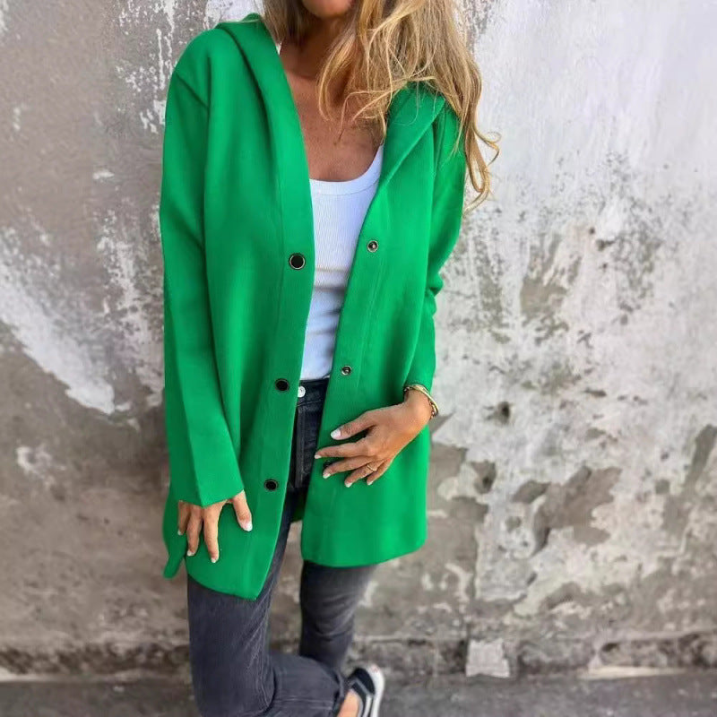 Women's Midi Length Oversized Coat made of Wool Blend with Clear Button Placket and Minimalist Lapels Fashion Glam