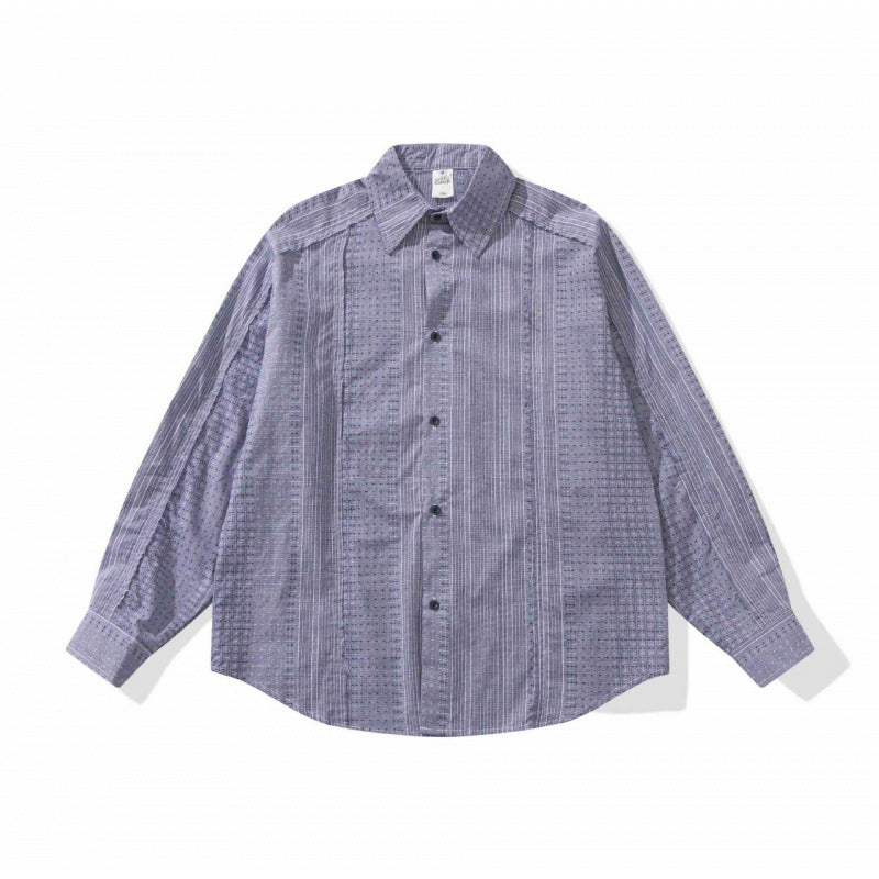 Unisex Oversize-Long Sleeve Shirt made of lightweight textured cotton with a Kent collar and fine striped border Fashion Glam