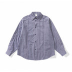 Unisex Oversize-Long Sleeve Shirt made of lightweight textured cotton with a Kent collar and fine striped border Fashion Glam