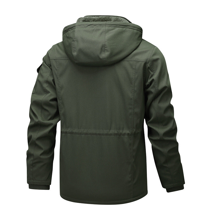 Men's Military-Inspired Canvas Parka with Teddy Fleece Lining and Adjustable Waist Drawstring Fashion Glam