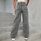 Ladies High-Waist Destroyed Wide-Leg Jeans with Knee Cutouts Fashion Glam