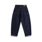 Ladies Cropped Baggy Jeans with High Waist, Pleats and Cuffed Hem Fashion Glam