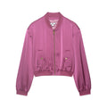 Women's cropped satin bomber jacket with ribbed hem and applied flap pockets Fashion Glam