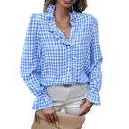 Women's checked blouse with ruffle details and button placket Fashion Glam