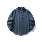 Unisex Oversize Denim Shirt Jacket with Button Collar, Applied Chest Pocket and Rounded Hem Fashion Glam