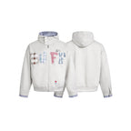 Men's Hooded Fleece Jacket with Checkered Lined Collar and Quilted Logo Applications Fashion Glam