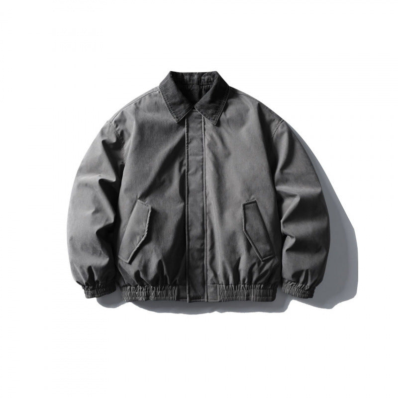 Men's Boxy Canvas Blouson with Cord Collar, Hidden Zipper and Elastic Hem Fashion Glam