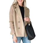 Women's Double-breasted Blazer Vest with Wide Lapels and Ribbed Knit Sleeves Fashion Glam