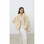 Women’s short coat made of high-pile faux fur with a tailored boxy cut and voluminous shawl collar Fashion Glam