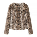Women's short jacket made of faux fur with leopard print and button placket Fashion Glam