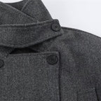 Men's short double-breasted wool coat with stand collar and waist belt Fashion Glam