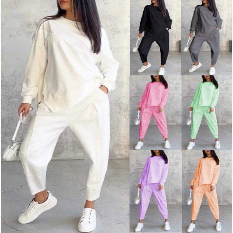 Women's Casual Two-Piece Lounge Set with Oversize Sweatshirt and Tailored Tapered Pants Fashion Glam