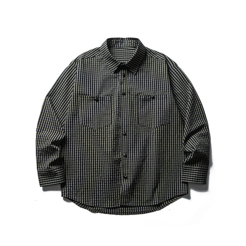 Men's Oversize Check Shirt made of textured cotton blend with chest pockets Fashion Glam