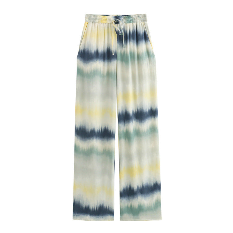 Ladies Lightweight Palazzo Pants in Batik Look with Elastic Waistband, Drawstring and Side Pockets Fashion Glam