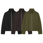Women Boxy Cropped Stand Collar Cardigan with Full Zip and Dropped Shoulder Fashion Glam