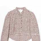 Women's Short Blazer made of Boucle Tweed with Stand-Up Collar and Faux Fur Cuffs Fashion Glam