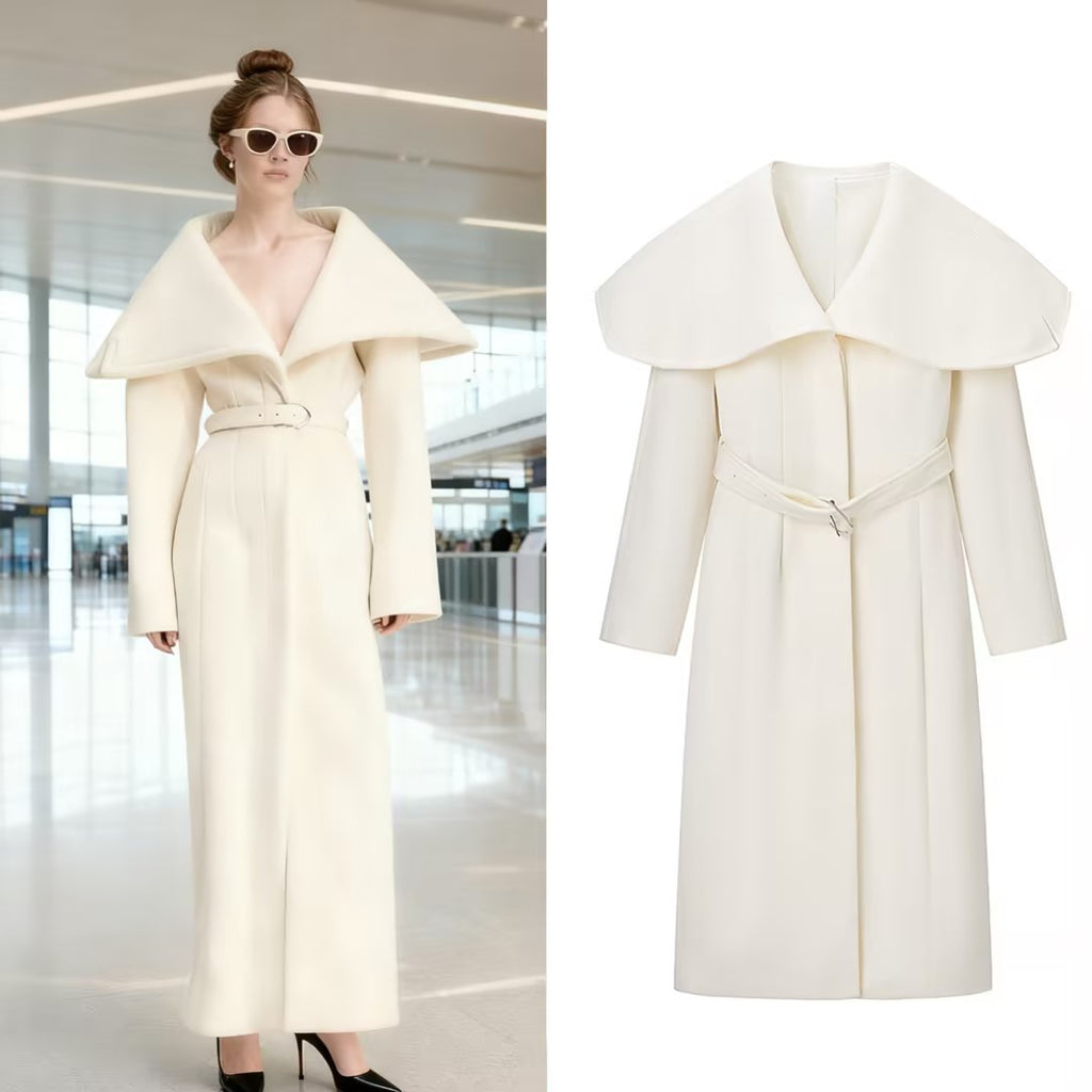 Women’s coat with oversized cape collar and fitted belt Fashion Glam