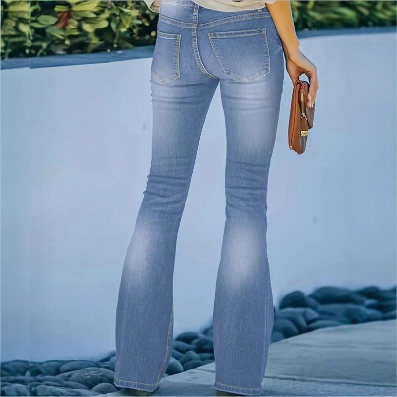 Ladies high-waisted flare jeans with decorative button placket and sculpting fit Fashion Glam