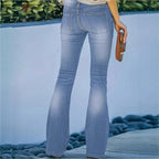Ladies high-waisted flare jeans with decorative button placket and sculpting fit Fashion Glam