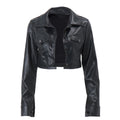 Women's cropped faux leather jacket with classic collar and trendy cut Fashion Glam