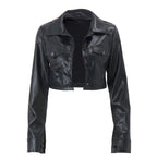 Women's cropped faux leather jacket with classic collar and trendy cut Fashion Glam