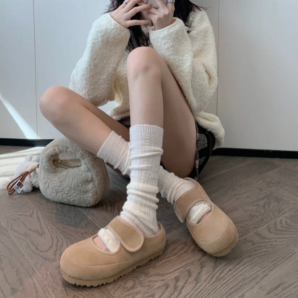 Women's Cozy Velour Mary Jane Slippers with Teddy Lining and Velcro Fashion Glam
