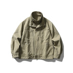 Men's Oversized Canvas Jacket with Stand-Up Collar, Snap Button Front and Concealed Zipper Interior Insert Fashion Glam