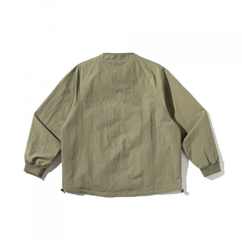 Unisex Short Cut Boxy Overlayer Jacket in Utility Style with Flap Pockets and Drawstring Fashion Glam