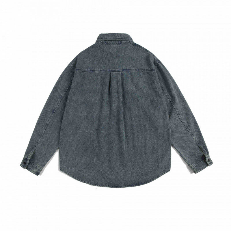 Unisex Boxy Denim Overshirt with Chest Pocket and Stonewashed Look Fashion Glam