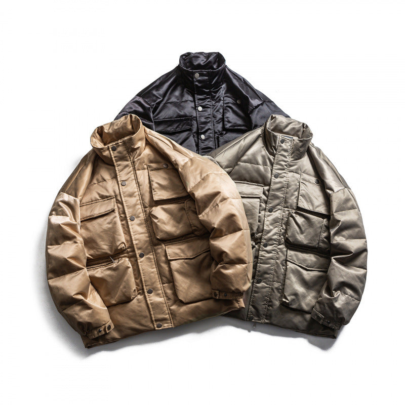 Unisex Padded Field Jacket in Boxy Cut with Multiple Pockets and Stand-Up Collar Fashion Glam