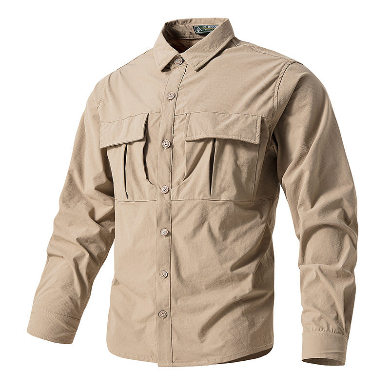 Men's Light Shirt Jacket in Utility Style with Patch Chest Pockets and Button Placket Fashion Glam