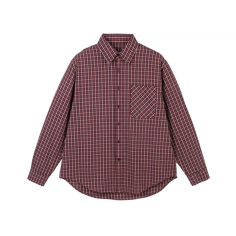 Men's Checkered Oversized Shirt made of Cotton Blend with Patch Chest Pocket and Curved Hem Fashion Glam