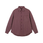 Men's Checkered Oversized Shirt made of Cotton Blend with Patch Chest Pocket and Curved Hem Fashion Glam