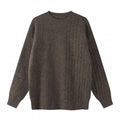 Unisex Oversize Fine-knit sweater with cable pattern detail and round neckline Fashion Glam