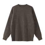 Unisex Oversize Fine-knit sweater with cable pattern detail and round neckline Fashion Glam