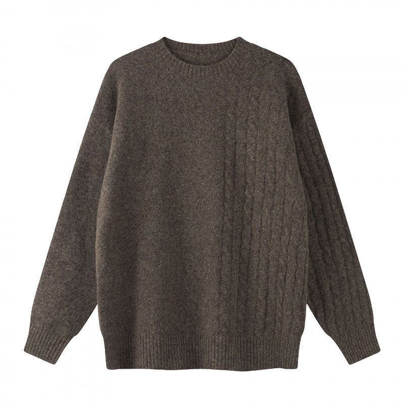 Unisex Oversize Fine-knit sweater with cable pattern detail and round neckline Fashion Glam