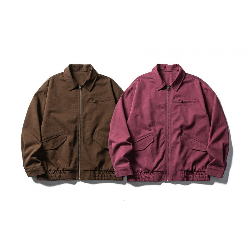 Men's Boxy Workwear Jacket with Full-Length Zipper, Flap Pockets and Elastic Waistband Fashion Glam