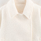 Ladies Boxy Boucle Double-Breasted Coat with Shirt Collar and Flap Pockets Fashion Glam